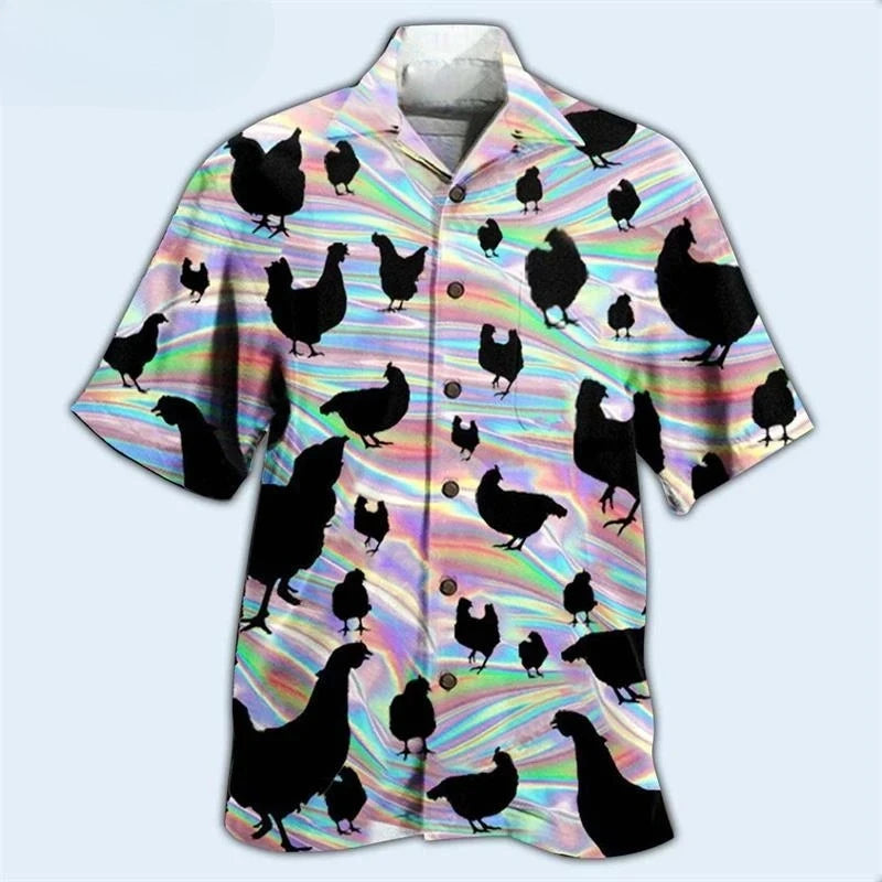 2025 Newest Breathable 3D Printed Trendy Cool Fashion Chicken Shirts Beach Hawaiian Tops Short Sleeves Summer Men's Tee Blouses
