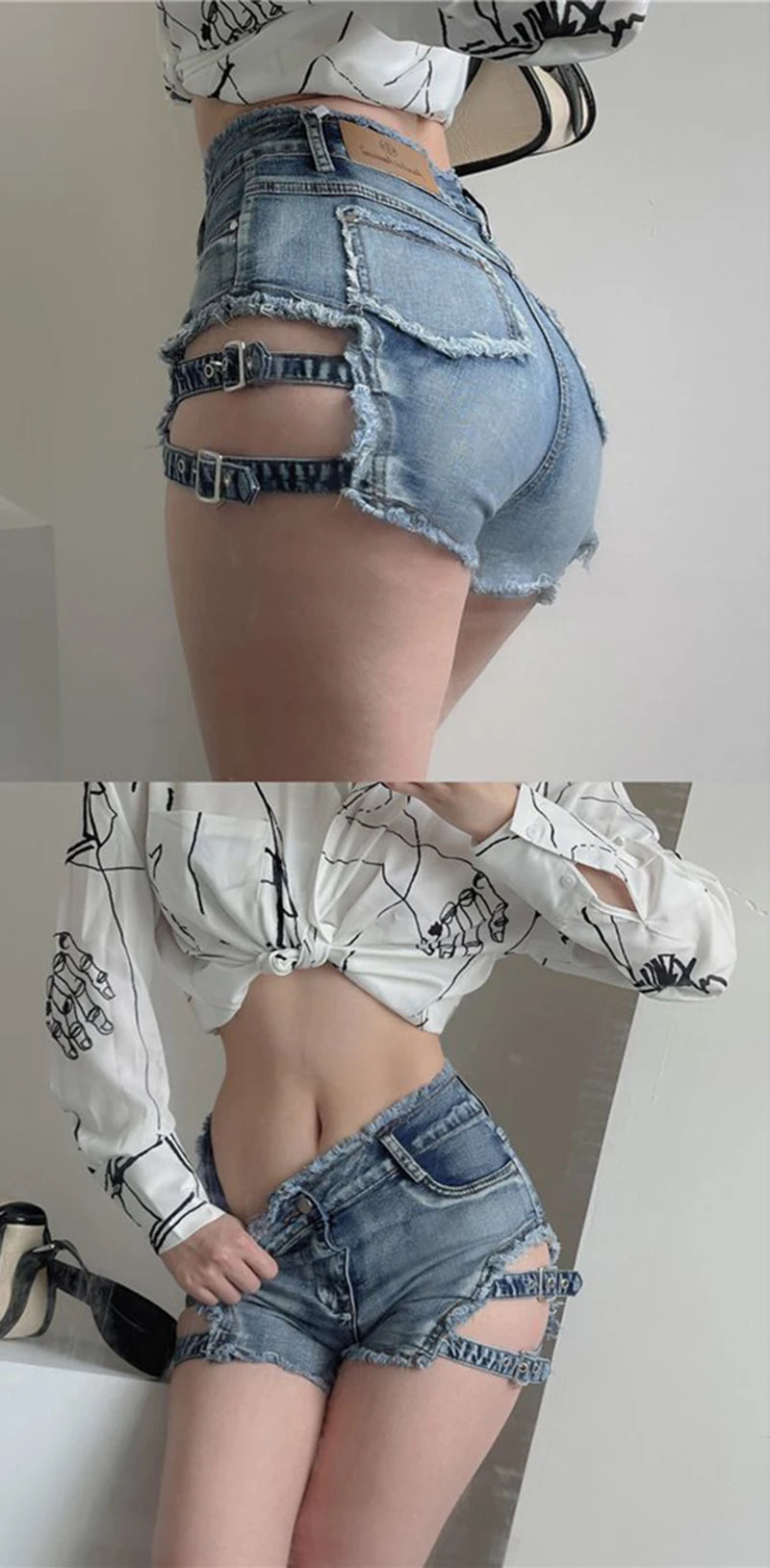 MEXZT Y2K Denim Shorts Women Sexy Hollow Out Short Jeans Streetwear Korean Fashion High Waist Slim All Match Short Hot Pants New