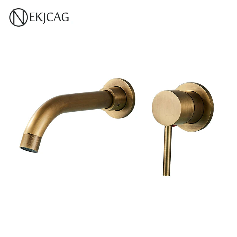 Wall Mounted Wash Basin Faucet Matte Black Bathroom Bathtub Mixer Cold And Hot Single Handle Chrome Tap Integrated