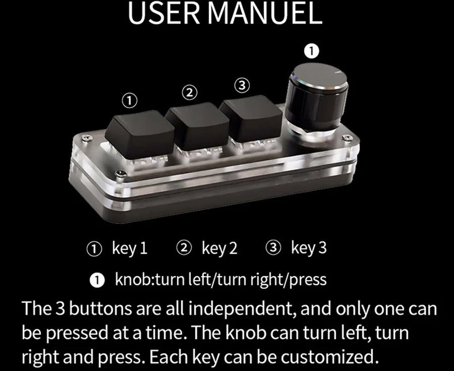 Macro Mechanical Keyboard RGB Mini Gaming Custom Programming Knob Keypads 3 Keys For Photoshop