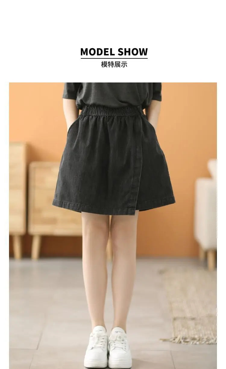 Stylish Elastic-Waist Denim Shorts Women New Summer Collection Loose High Waist Casual Versatile Slimming Skirt Pants