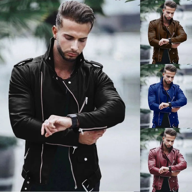 Fashion Leather Jackets Men Casual Slim Fit Turn Down Collar Male Jacket Men PU Leather Coat Men Autumn Winter Motorcycle Jacket