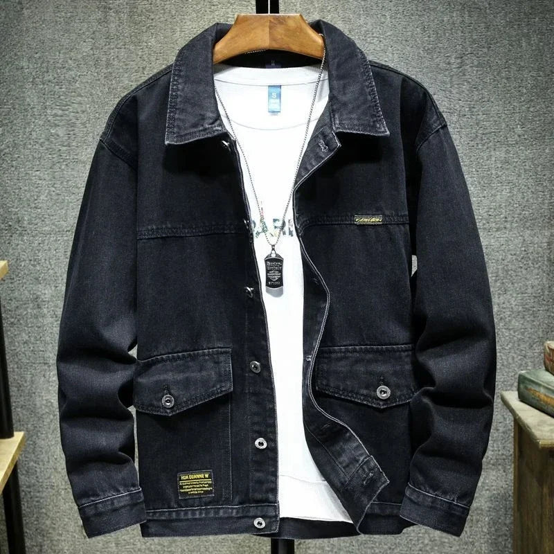 Denim Jackets Man Autumn Cargo Jeans Coat for Men Black Low Price Clothing of Fabric on Board Elatic Designer Korean Style G