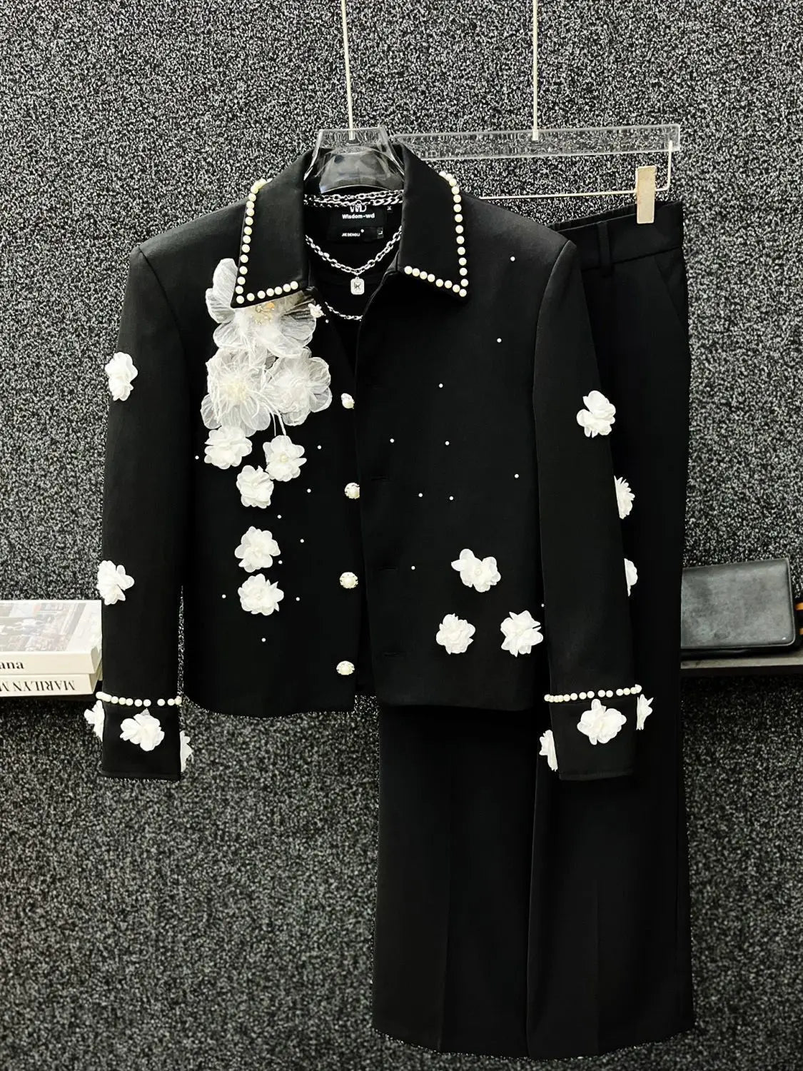Flower Appliques Men's Jacket Spring Autumn Pearl Beading Lapel Coat American Fashion High Street Male Gorgeous Jackets
