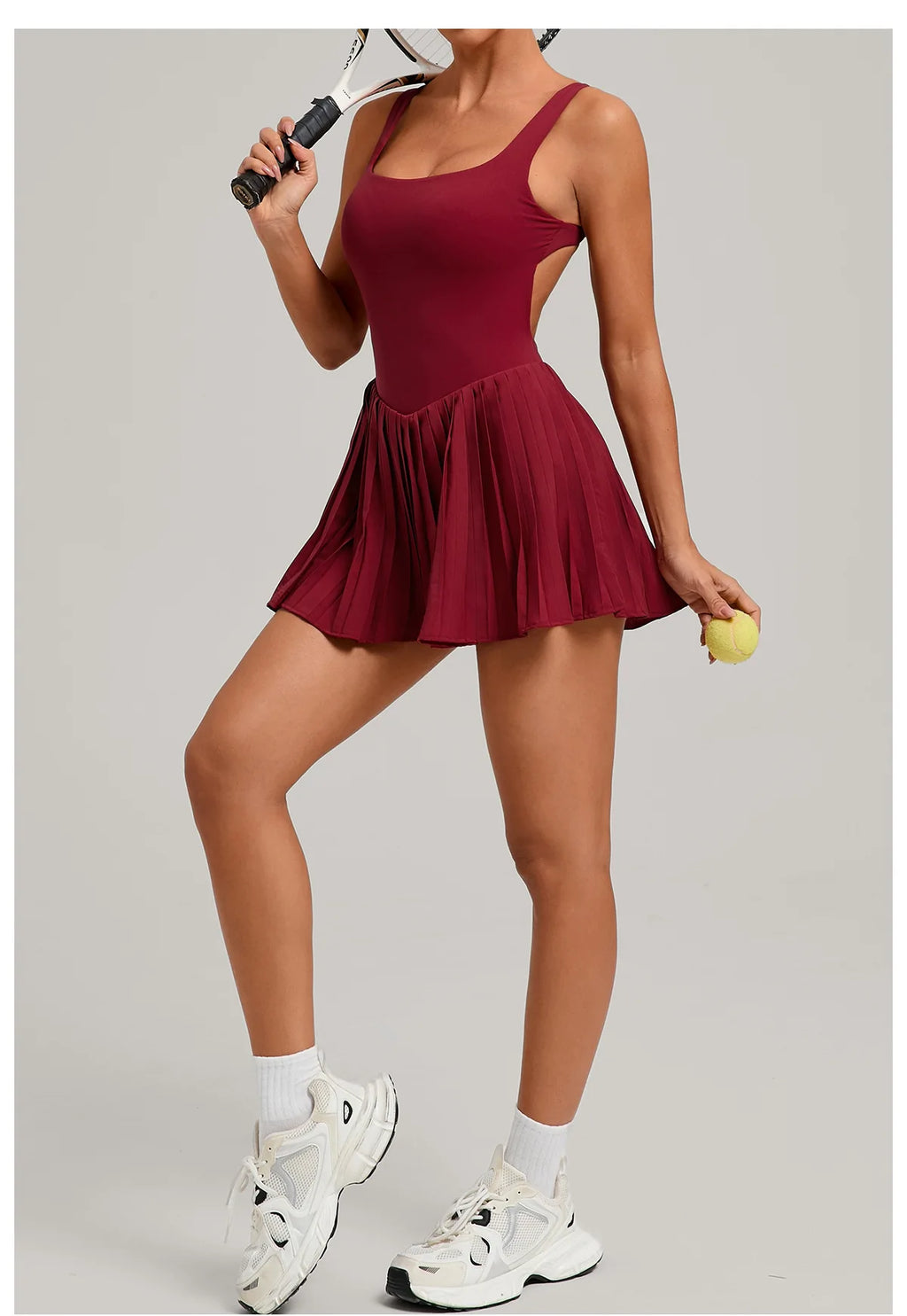 Backless Sports Tennis Golf Dress Mini Workout Pleated Skirts with Shorts Yoga Suit Peadded Gym Jumpsuit Fitness Set Activewear