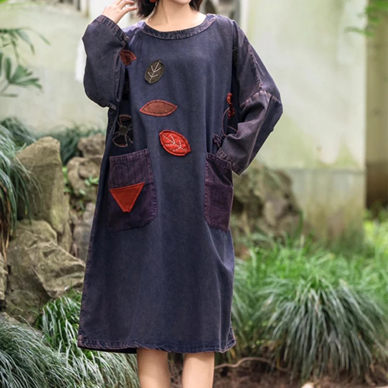 Masss Wasss 2025 Fall Females Classic Vintage Embroidery Oversized Denim Dresses Womens Fashion Loose Vestidos Leisure Clothes