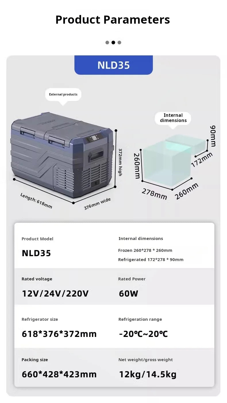 35L Car Fridge, 12V/24V Portable Refrigerator with APP Control, Compressor Cooler for RV/Truck/Camping, -20℃~20℃, Freezer