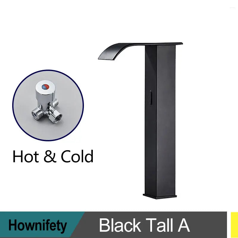Hownifety Hot Cold Smart Sensor Bathroom Basin Faucet Deck Mount Waterfall Outlet Mixer Crane Tap Automatic Sense Touchless