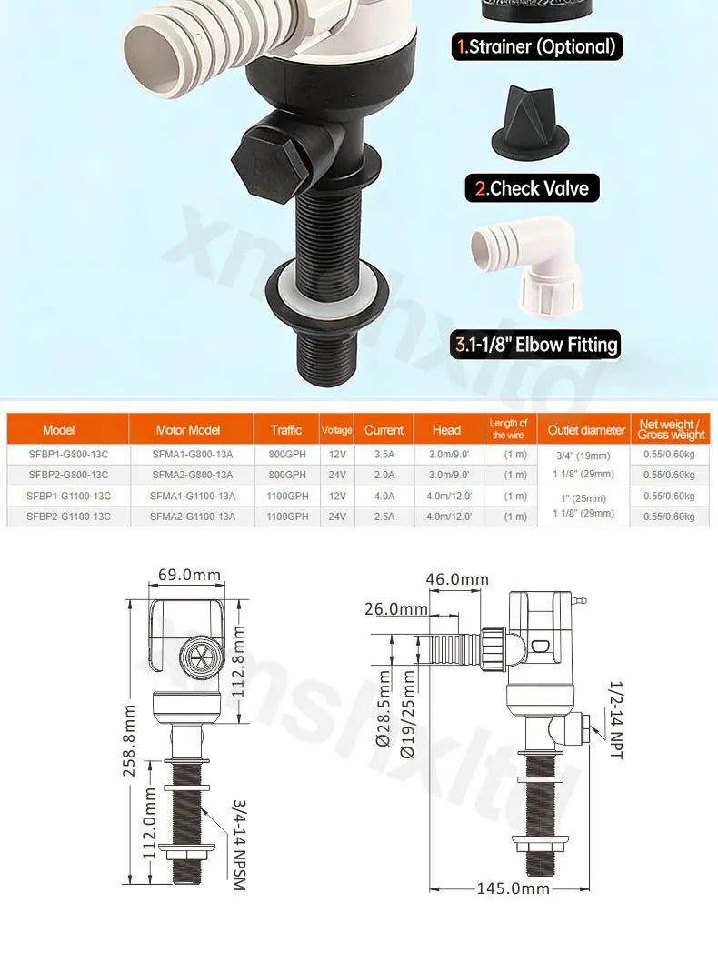 DC12V Yacht Aerator Bait Pump Livewell DC Submersible Pump for Lures, Sea Fishing, Boat Fishing, Etc.Boat Water Pump