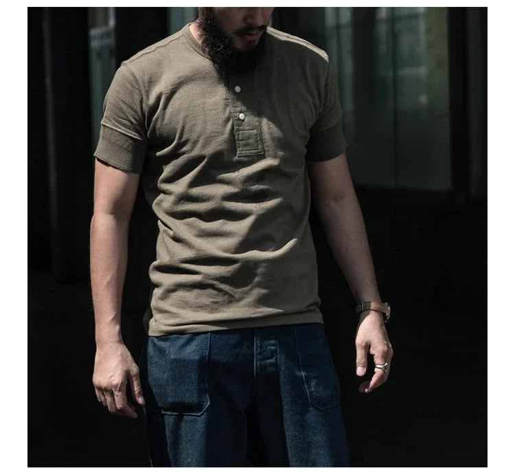 Bronson Vintage Short Sleeve Henley T-Shirt Retro Style Mens Cotton Tee Shirt