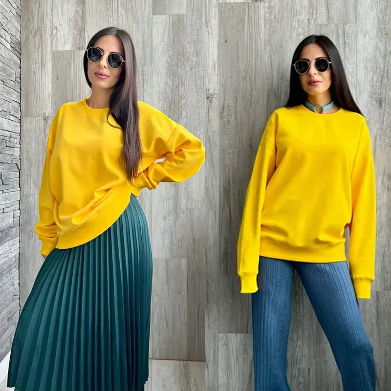 Spring Oversize Sweatshirts for Women O Neck Cotton Solid Hoodie Long Sleeve Tops Loose Women's Pullovers Fashion Streetwear