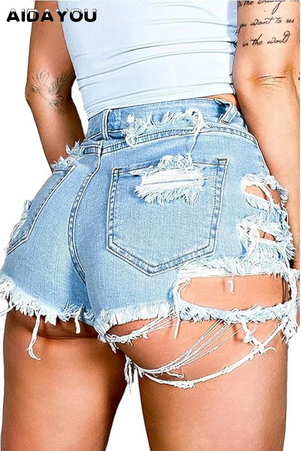 Women Sexy Denim Shorts with Pockets Frayed Ripped Holes Cute Sexy Hot Mini Irregular Waist Jean Shorts