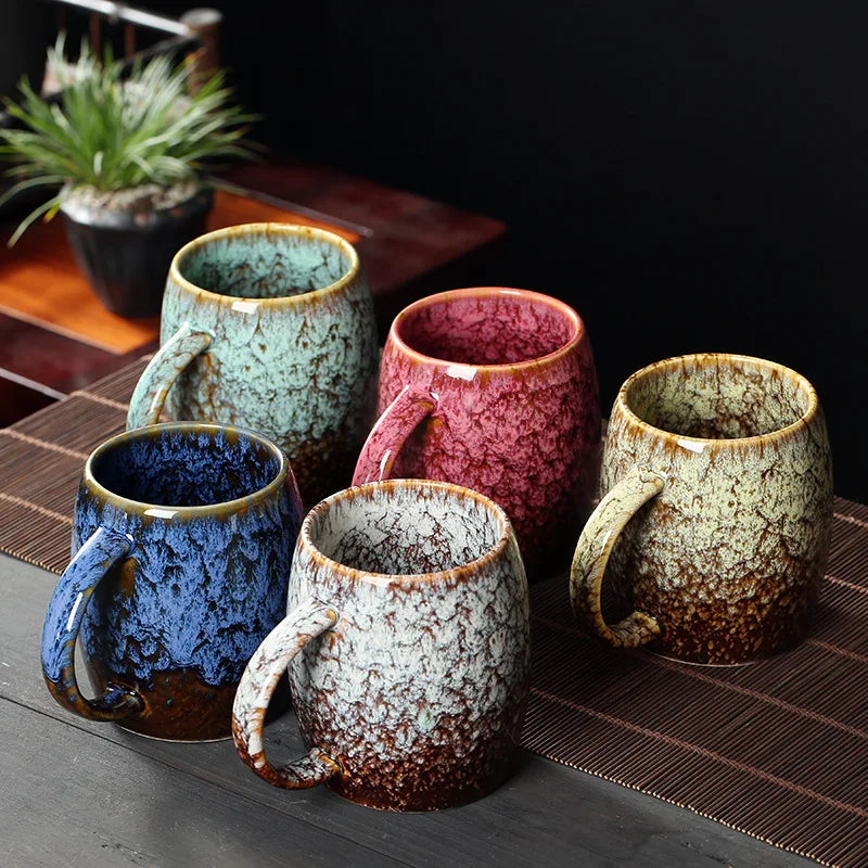 Japanese Style Coffee Cup Creative High-Capacity Kiln Change Ceramic Cup Vintage Household Office Drinkware Milk Mug Water Cup