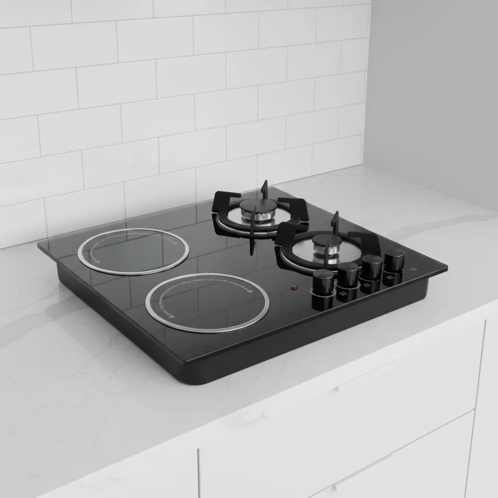Modern Three-Cooker Electric Gas Cooktop Burners LPG Compatible Class B Energy Efficient Built-in