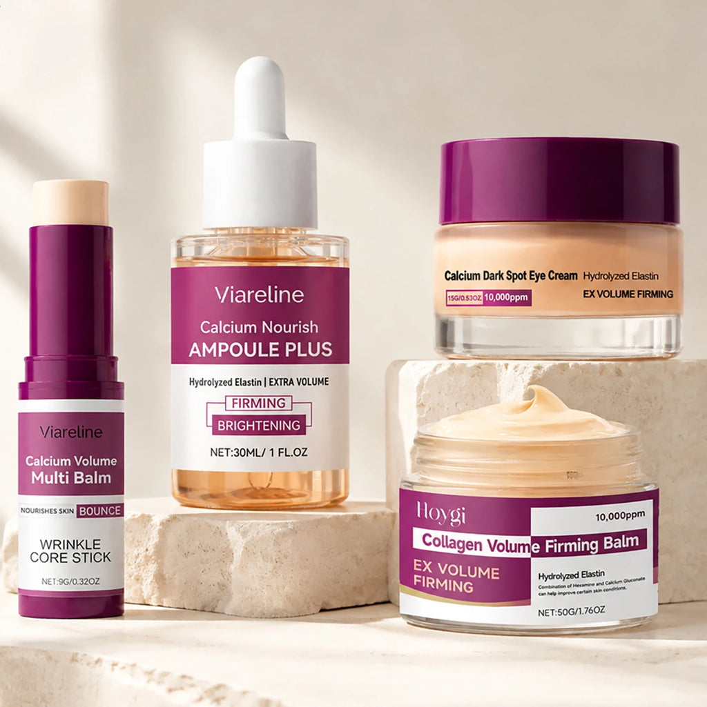 Korea Calcium Nourish Collagen Set Aging Calcium Volume Balm+Facial Serum+Eye Cream+Multi Balm Fade Fine Lines Daily Skincare
