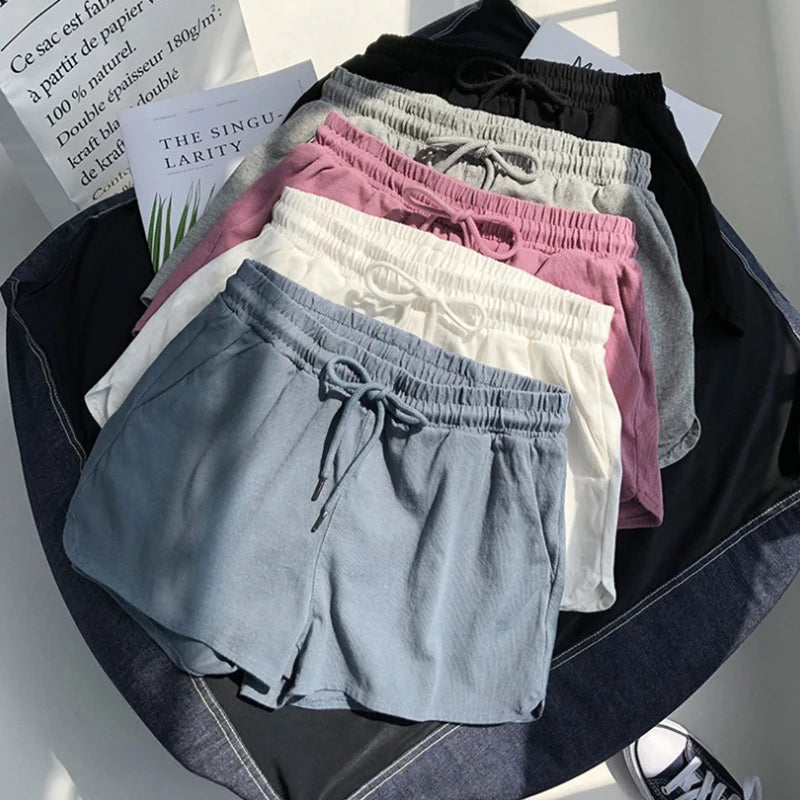 High Waisted Elastic Sports Shorts for Women Loose and Casual Summer New Style Wide Leg Pants Home Sleepwear Trendy