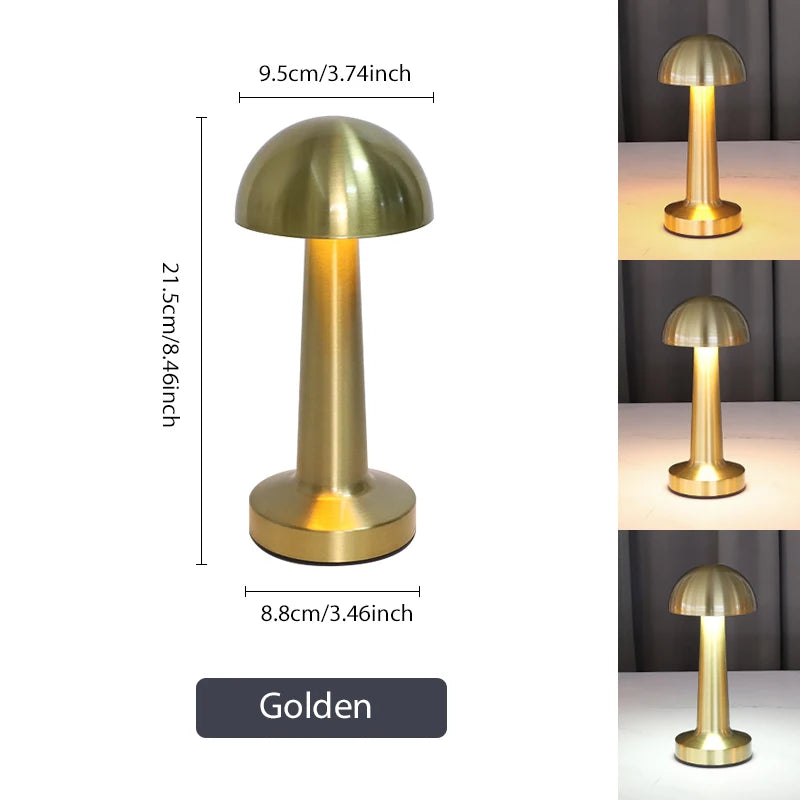 Rechargeable Mushroom Table Lamp Cordless LED Night Light Touch Dimmable Bedside Desk Lamp for Bedroom Living Room Home Decor