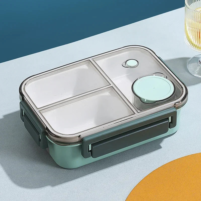 850ML Lunch Box with Tableware Sauce Box Portable Plastic Compartment Bento Box for Kids Food Storage Container Microwavable