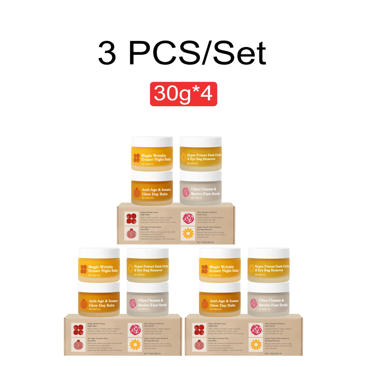 Day Night Skincare Set 30gx4 Moisturizing Repair Skin Barrier Brightening Facial Skins Multi Functional Skincare Eye Face Care