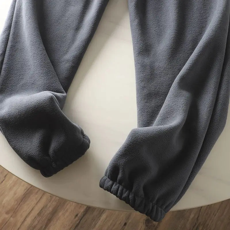 Fleece and Lambswool Men Sweatpants Winter Embroidery Thick Warm Double-sided Velvet Windproof Thermo Trousers Soft Harem Pants