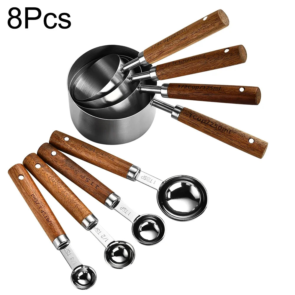 8Pcs Measuring Spoon Set Stainless Steel Multifunctional Cookware Portable Heavy Duty Kitchen Gadgets Baking Seasoning Spoon