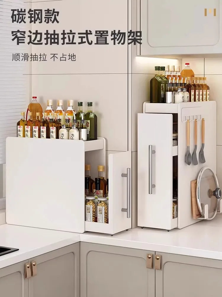 Shelf Kitchen Pull-out Seasoning Countertop Multifunctional Seasoning Storage Rack Dustproof Extremely Narrow Side Box Cabinet