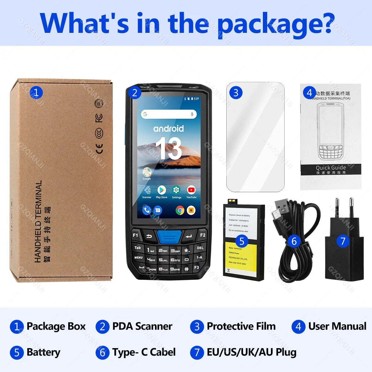 Android 13 PDA Rugged Handheld Terminal PDA Data Collector Honeywell 1D 2D QR Barcode Scanner Inventory Wireless 4G GPS POS PDA