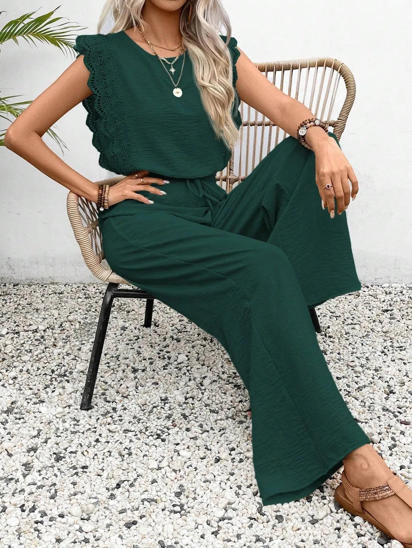 2026 Summer New Women's Suit Sleeveless O-neck Top Elastic Waist Straight Pants Slim Street 2-piece Set
