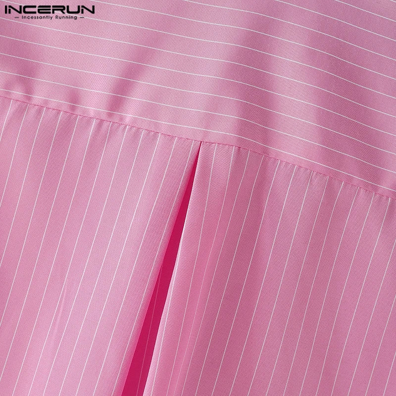 INCERUN Men Striped Shirt Lapel Long Sleeve Loose Casual Men Clothing 2025 Oversize Streetwear Spring Autumn Tops Fashion Shirts