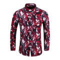 Spring and Autumn Men's Casual Outdoor Luxury Suit Lapel Shirt Long Sleeve Soft Comfortable Material Floral Rose Red HD Pattern