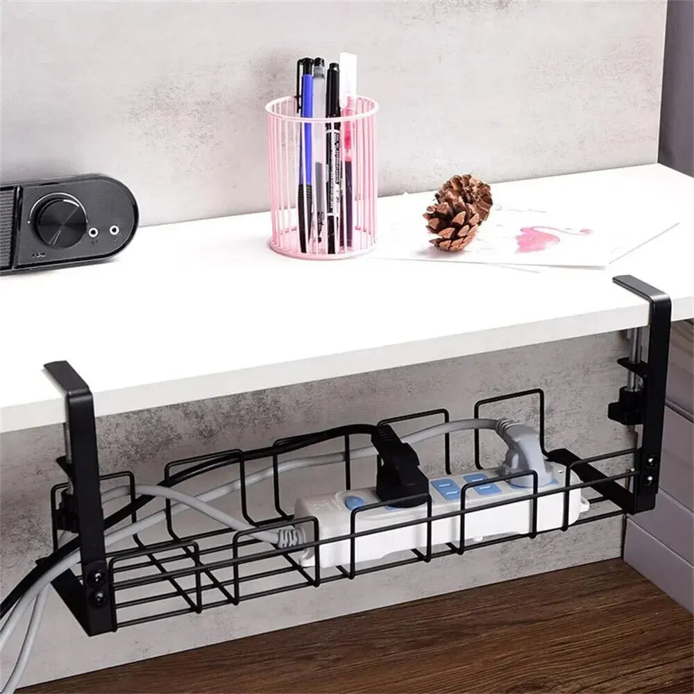 Home Office Desk Wire Organizer No Punching Kitchen Storage Accessories Under Table Storage Rack Metal Cable Management Tray 