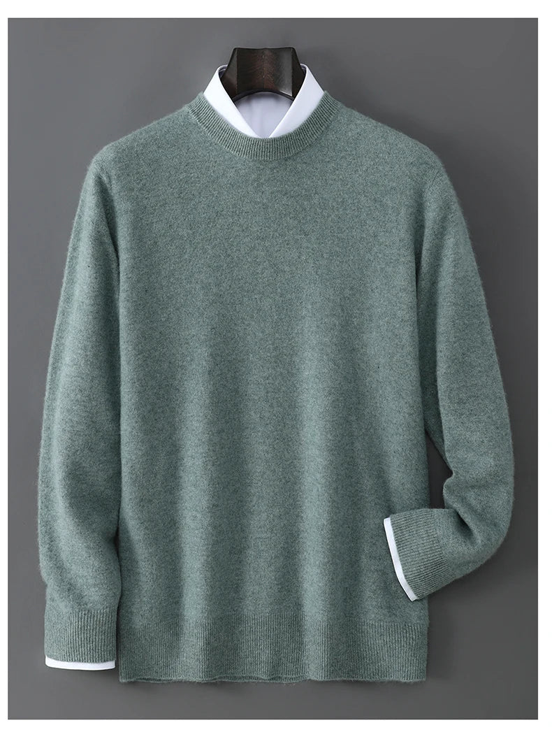 New Autumn And Winter Pure Wool Sweater Men's Round Neck Loose Thick Pullover Sweater Solid Color Cashmere Knitted Base Sweaters