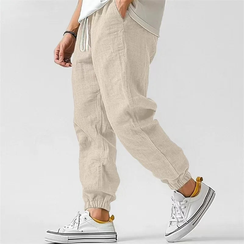 Japanese-Style Retro Streetwear 2026 Summer Men Cotton Linen Sweatpants Trousers Men Casual Harem Pants Breathable Men Joggers