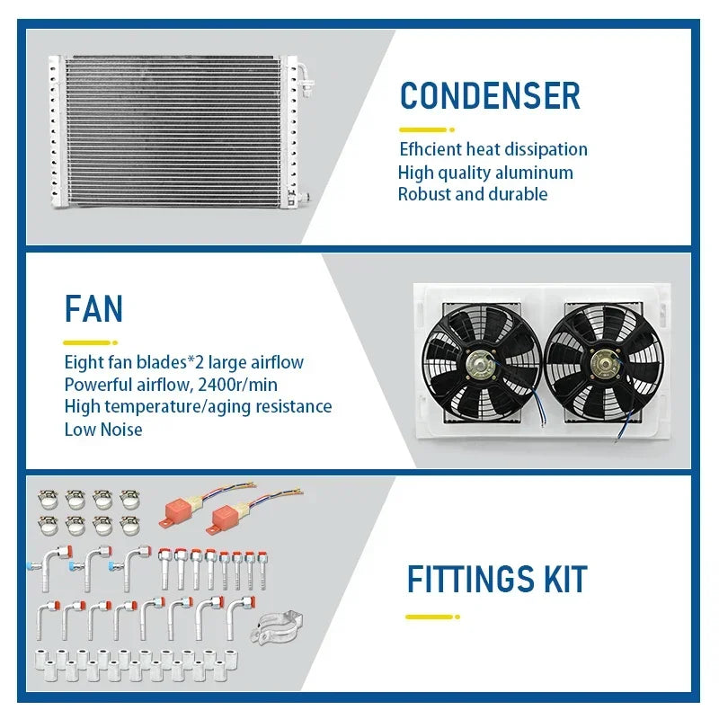 Universal 406-4 Hole Auto AC Evaporator Assembly Unit Air Conditioner & Heater 24V 12V for Classic Cars Truck Van Street Red Rod
