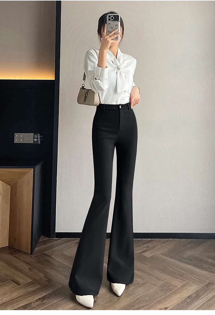 Slimming Flared Pants High Waist Elastic Suit Casual Spring Women's Sle Covering Meat Thin Long Trousers Casual Pants