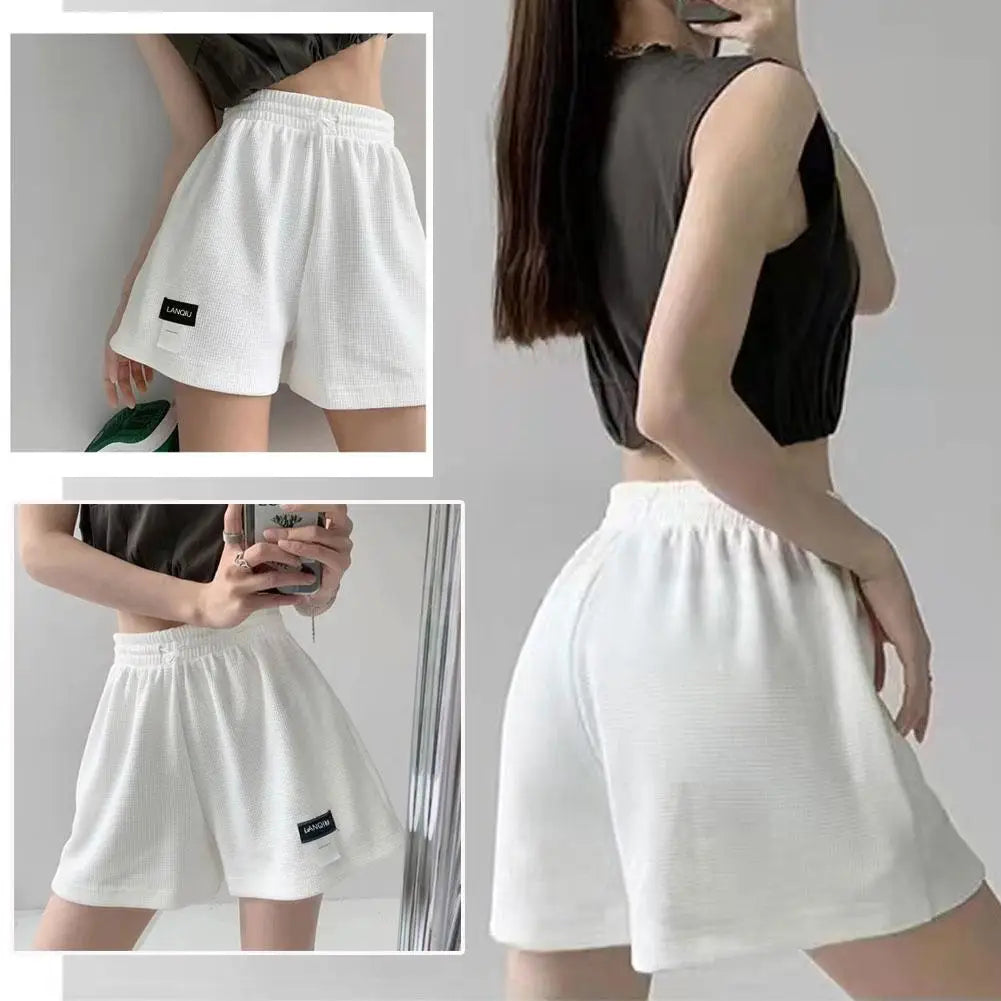 Summer Women's Shorts Loose Hot Pants High Waist Elastic Casual Solid Color Pants With Drawstring Pockets Women's Pants ﻿