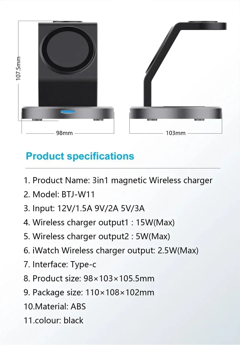 Wireless Charger Stand PFor iPhone 17 16 15 14 13 12 Pro Max Apple Watch 8 7 6 AirpodsMagnetic ad Fast Charging Station Dock