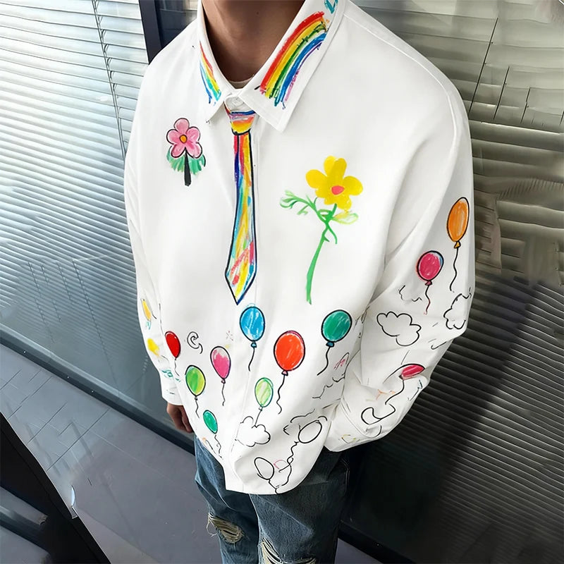 INCERUN Men Shirt Printing Lapel Long Sleeve Loose Men Clothing Streetwear Vacation 2026 Fashion Casual Tops Male Shirts S-5XL