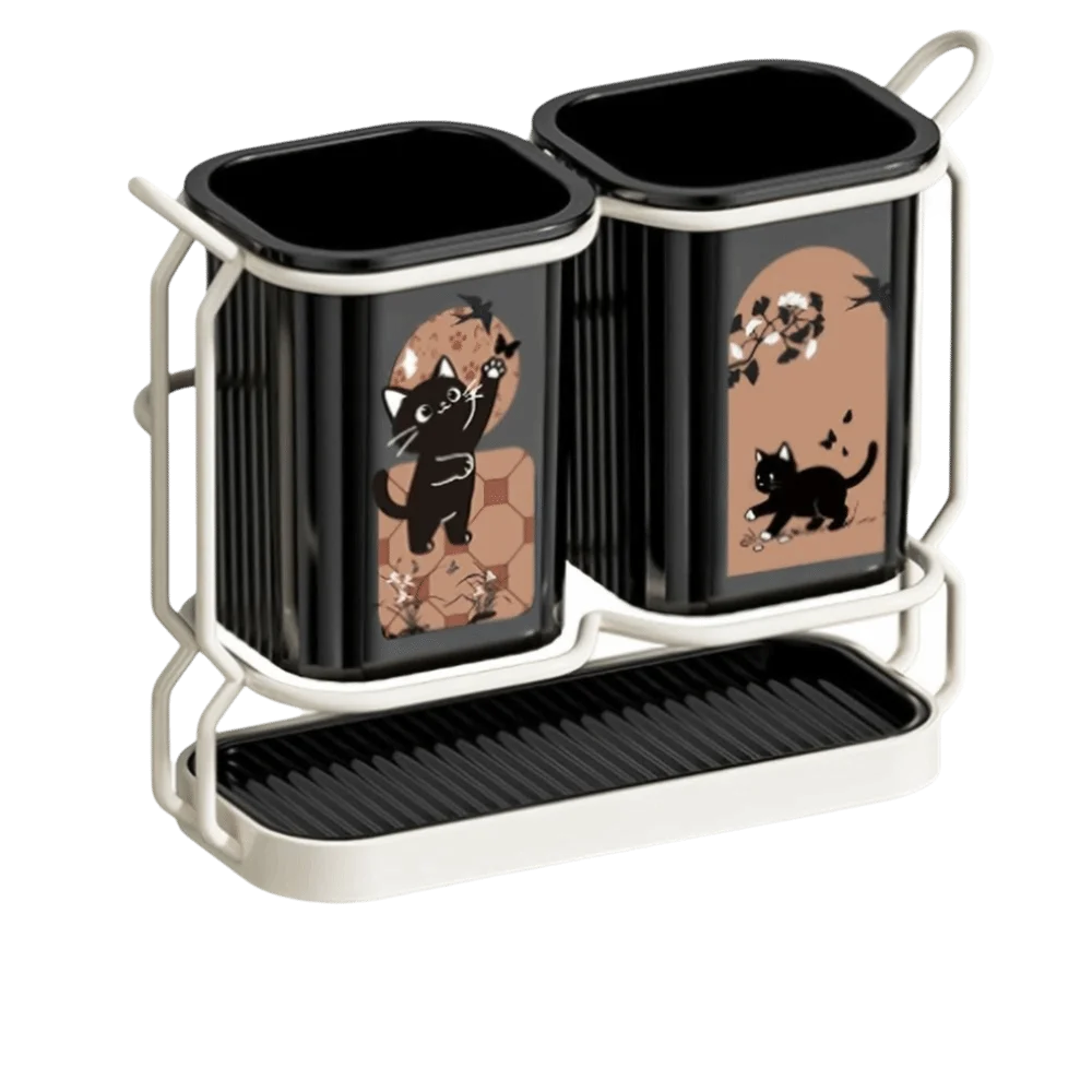 Cute Cat Kitchen Storage Basket Durable Standing Chopsticks Holder Organizer No-drill Tableware Drainer Kitchen