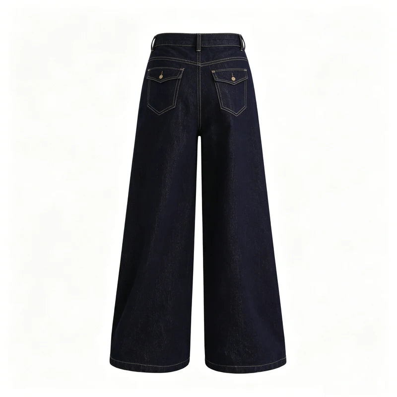 Raw Denim High Waist Wide Leg Draped Jeans Women Vintage Loose Slim Versatile Commute Long Trousers