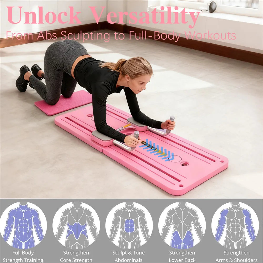 At Home Pilates Board Foldable 4-in-1 Exercise Ab Wheel Roller Exercise Equipment for Home Gym Full-Body Workout Core Trainer