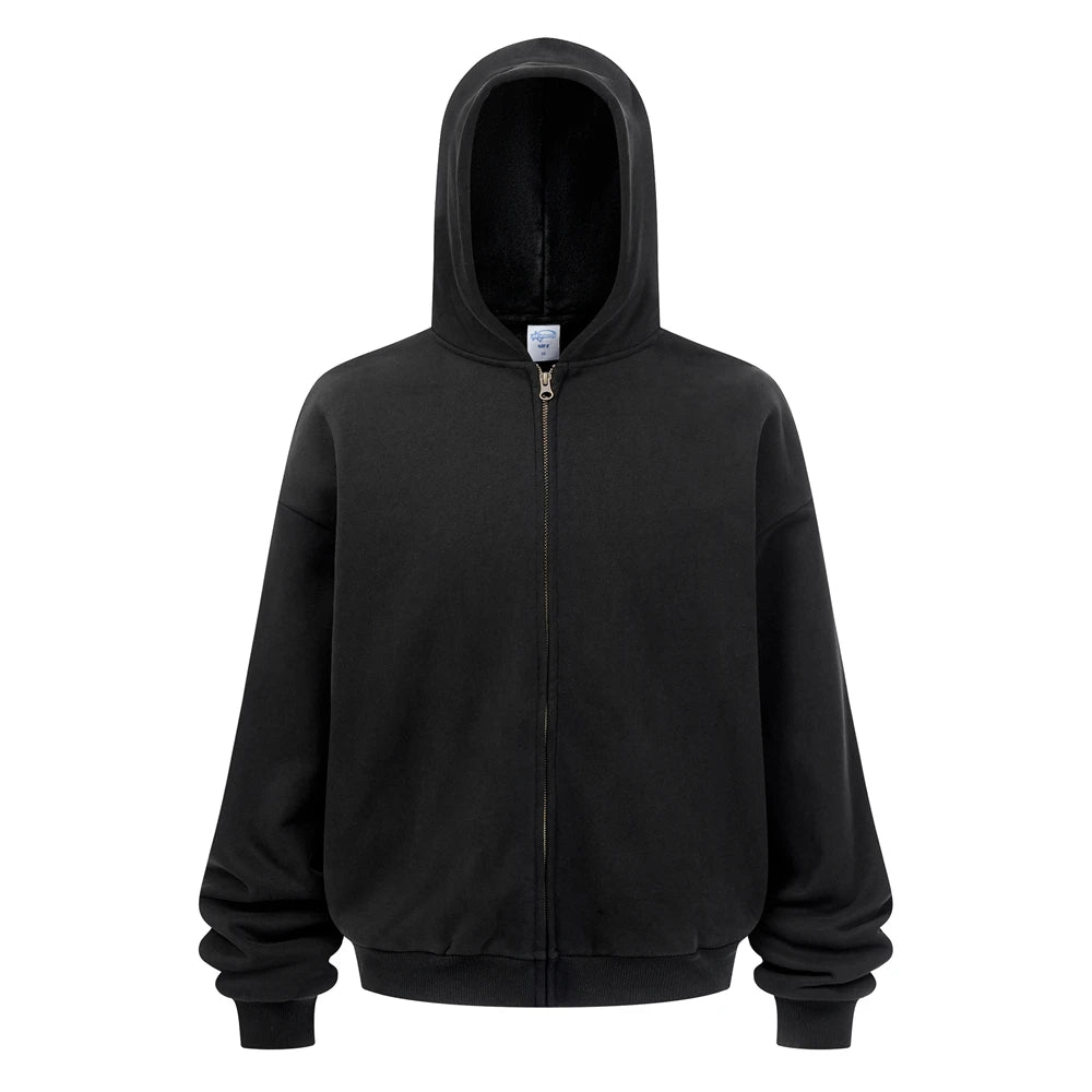 ZODF Trendy Winter Man Warm 430gsm Fleece Zipper Hoodies Unisex Solid Loose Zip-Up Hooded Coats Brand Outfit HY1130