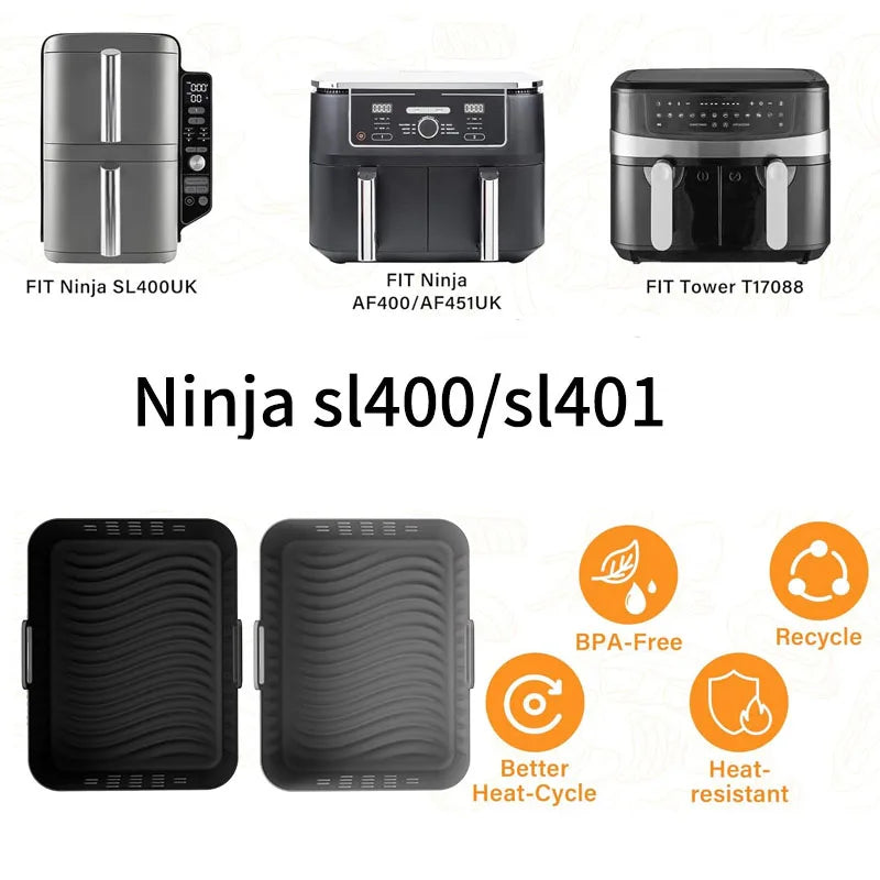 2pcs Rectangle Silicone Air Fryer Liner for Ninja SL400UK/SL401 Reusable Air Fryer Baking Tray Basket