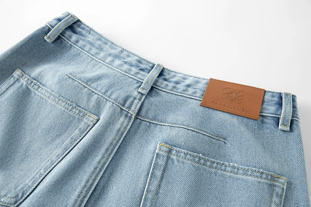 FSLE New Summer Women‘s Wide Leg Jeans Vintage Washed Straight Wide Leg Pants High Waist Denim Trousers Casual Street Style Chic