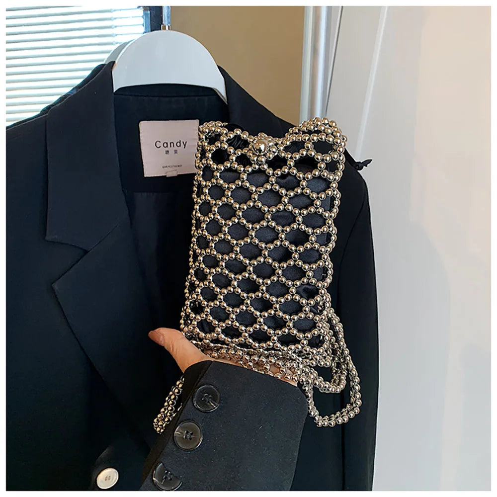 Pearl Bag Women Luxury Design Mini Phone Single Shoulder Bags Beading 2025 New Summer Chains Crossbody Bag for Wallet Daily Pack