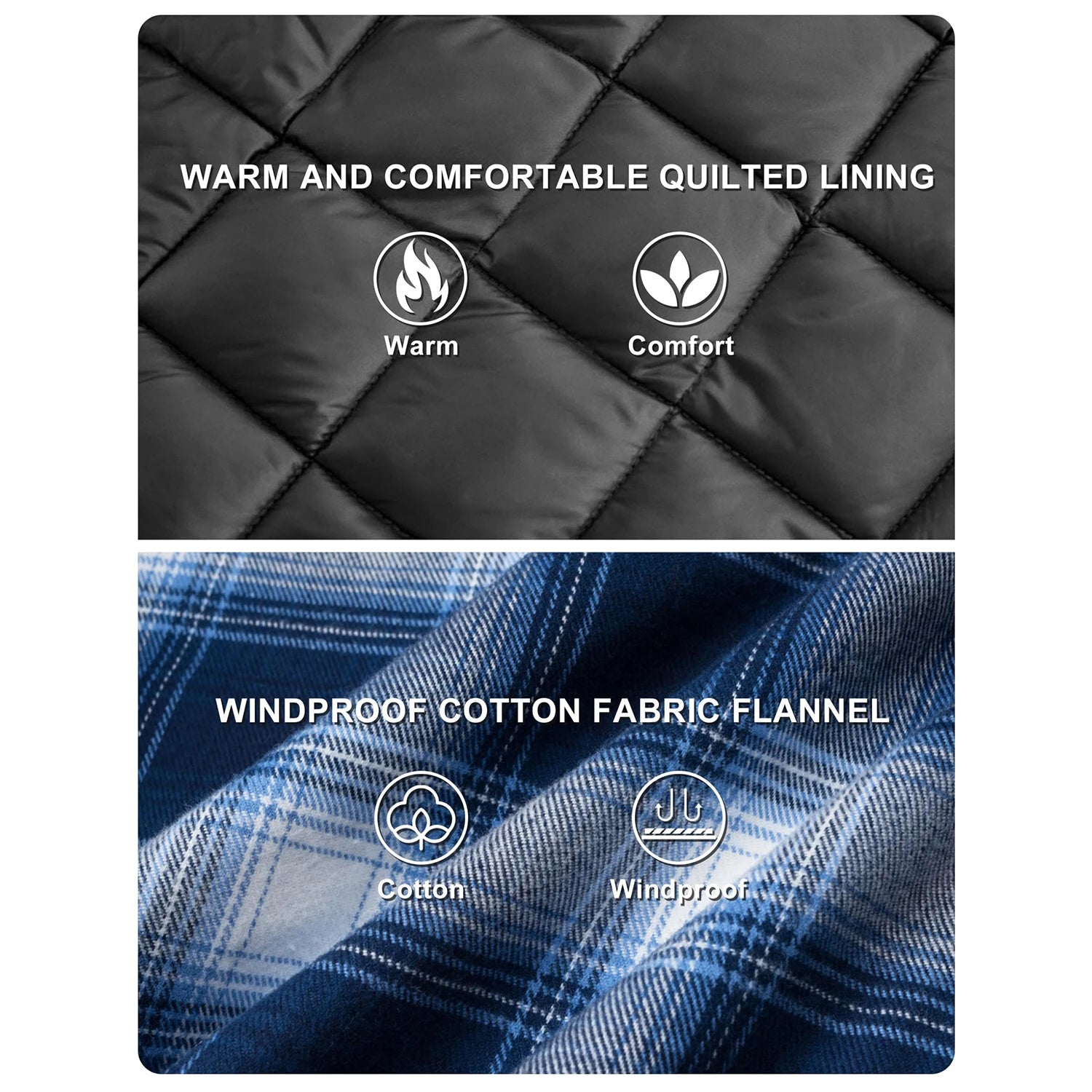 MAGCOMSEN Flannel Shirt with Quilted Lined Jacket Mens Long Sleeve Plaid Shirt Coat Button Down Outerwear Winter Male