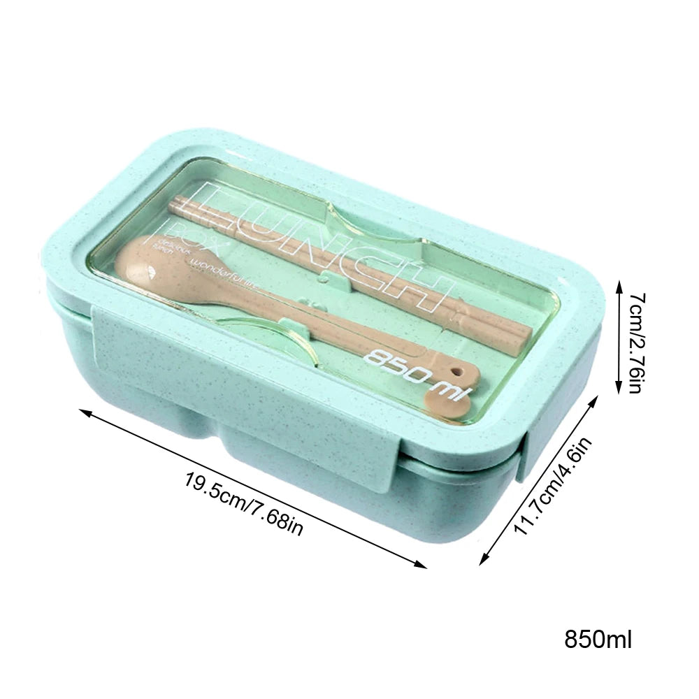 Microwave Lunch Box, Eco-Friendly BPA Free Wheat Straw Bento Box with Chopsticks , Kitchen Food Container ,Soup Can with Spoon