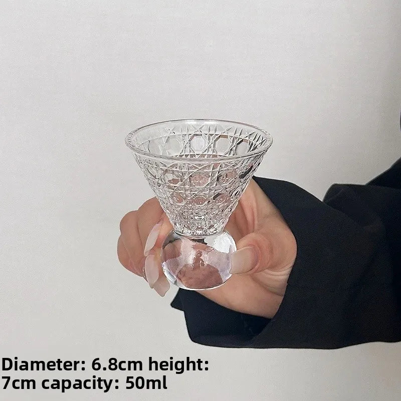 Retro Gem Pattern High Stem Glass Cup for Ice Coffee Juice Bubble Water Drinkware Nordic Sle Pure Color Universal Cup