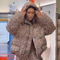 Leopard Print Women's Winter Down Jacket Pant Set Hooded Full Sleeve Zipper Jacket Elastic Waist Pants 2026 Warm Padded Coat Set