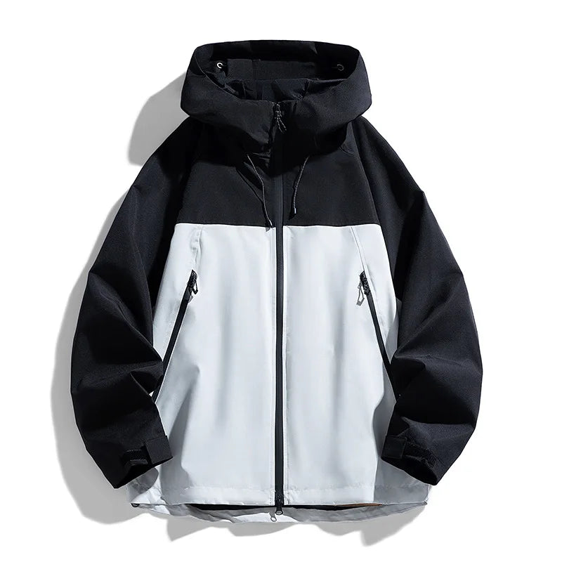 Man Jacket Spring Thin Contrast Color Long Sleeve Zipper Male Coat Loose Breathable Hooded Outdoor Sport Casual Men Outerwear